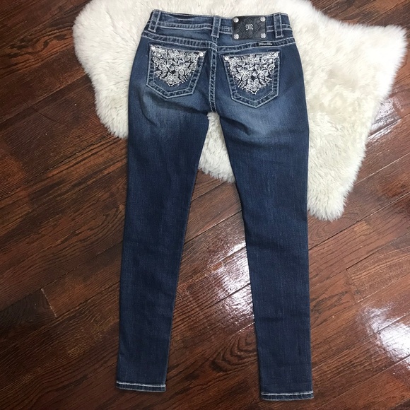 Miss Me Cuffed Skinny Jeans Foral Dark Wash Sz 24 - Picture 2 of 8